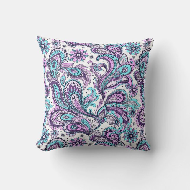 Purple and Blue Paisley Cushion (Front)