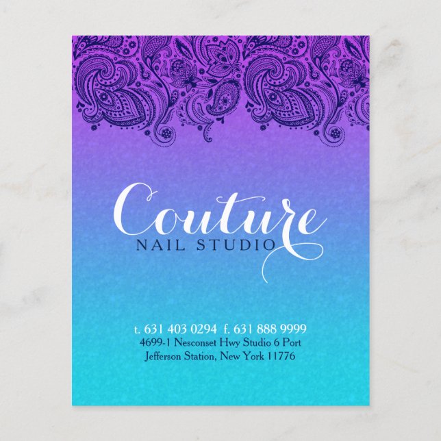 Purple And Blue Paisley Lace Nails Studio Flyer (Back)