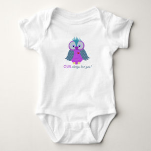 Purple and Blue Paisley Print Owl Baby Bodysuit