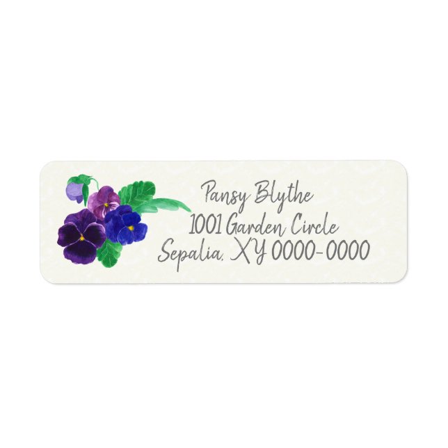 Purple and Blue Pansies Return Address Label (Front)
