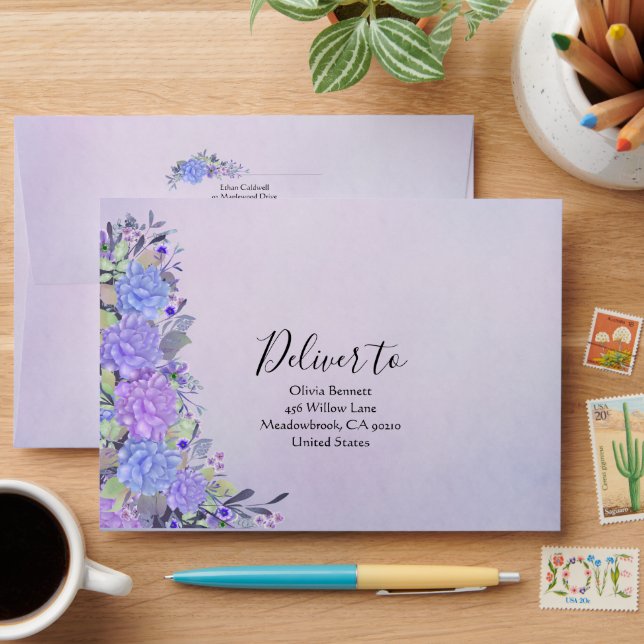 Purple and Blue Pastel Colour Floral Envelope (Desk)