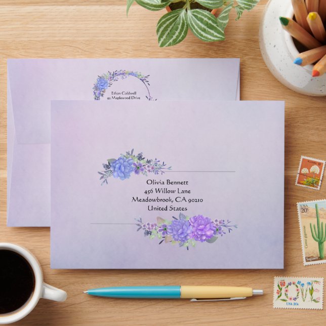 Purple and Blue Pastel Colour Floral Envelope (Desk)