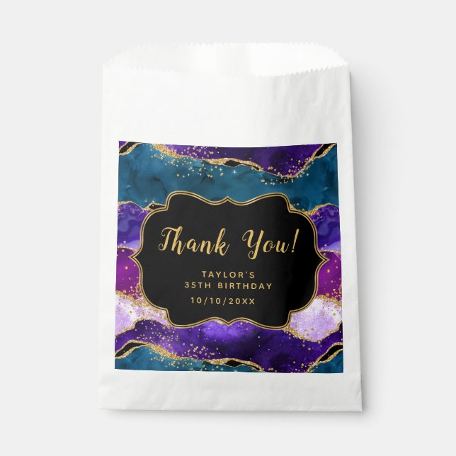 Purple and Blue Peacock Agate Birthday Thank You Favour Bags (Front)