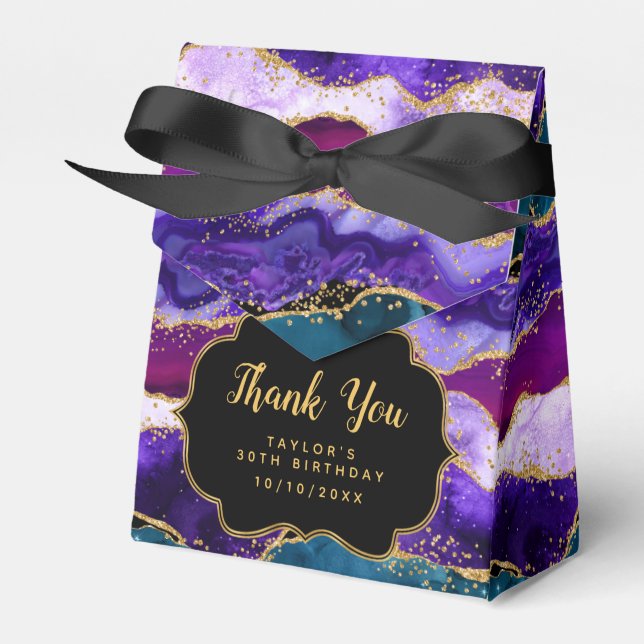 Purple and Blue Peacock Agate Birthday Thank You Favour Box (Front Side)