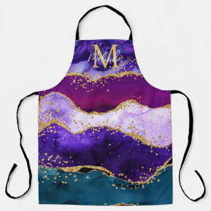 Purple and Blue Peacock Faux Glitter Agate Apron