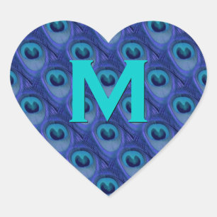 Purple and Blue Peacock Monogram Wedding Heart Sticker