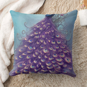 Purple and Blue,Peacock Tail Design Throw Pillow