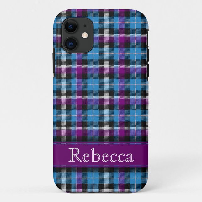 Purple and Blue Plaid with Customisable Name Case-Mate iPhone Case (Back)