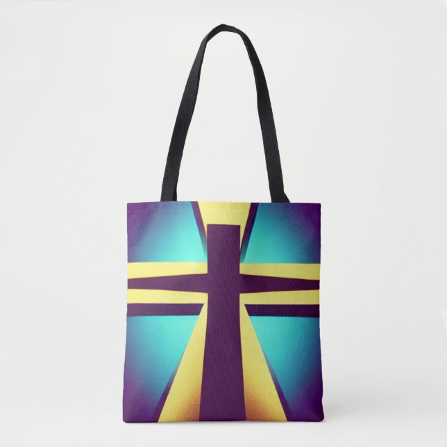Purple and Blue Rays Cross Tote Bag (Front)