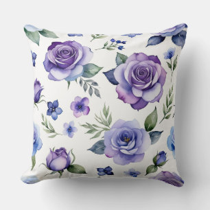 Purple and Blue Roses Cushion