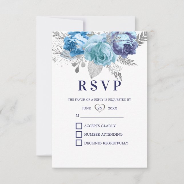 Purple And Blue Roses RSVP Card (Front)
