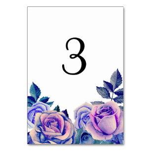Purple and blue roses table number. Winter wedding Number