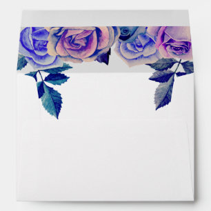 Purple and blue roses. Watercolor  wedding floral Envelope