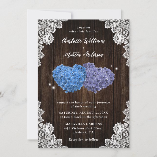 Purple and Blue Rustic Floral Wedding Invitation (Front)