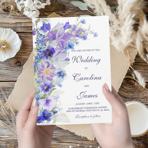 Purple and Blue Rustic Wildflower Wedding Invitation