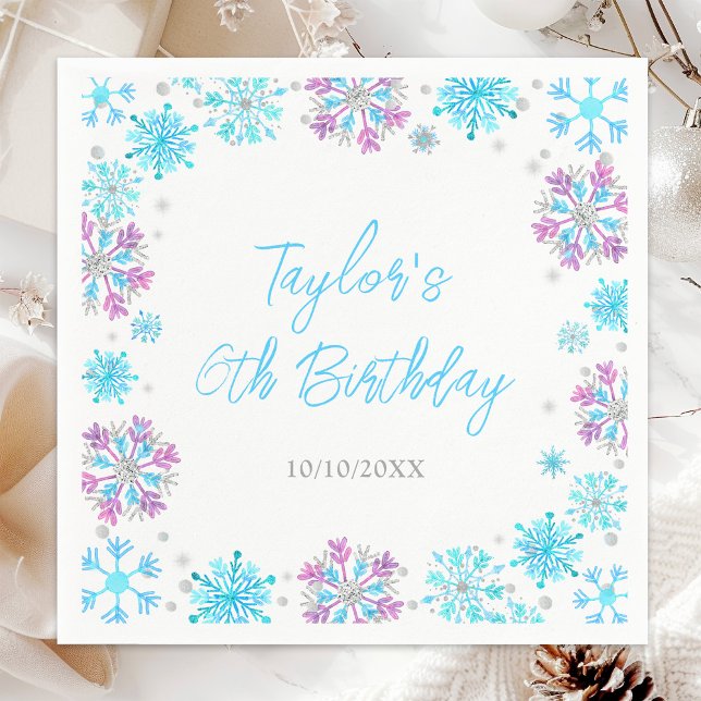 Purple and Blue Snowflakes Birthday Party Napkin (Creator Uploaded)