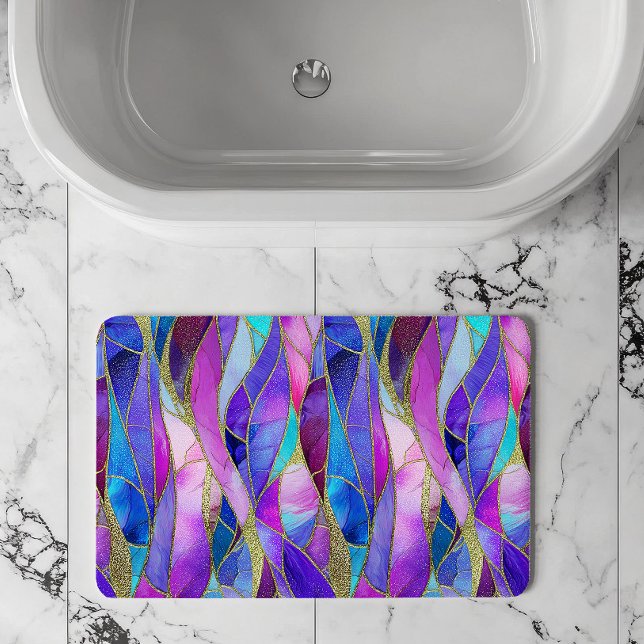 Purple and Blue Stained Glass Mosaic pattern Bath Mat (Creator Uploaded)