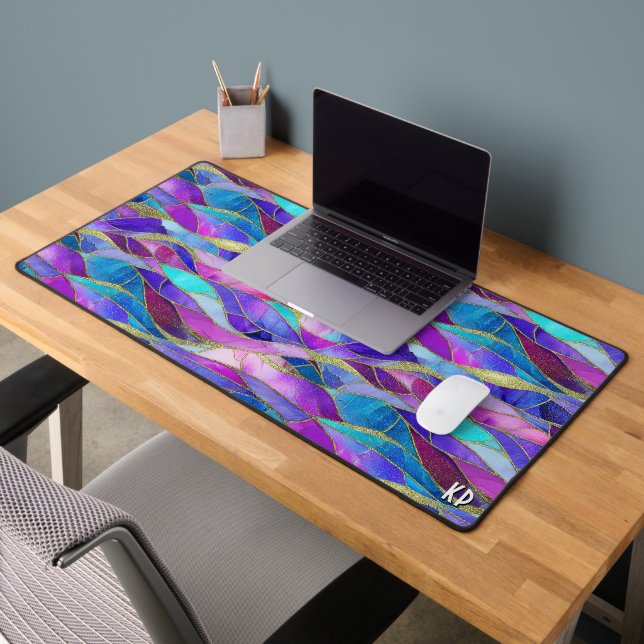 Purple and Blue Stained Glass Mosaic pattern Desk Mat (Office 2)