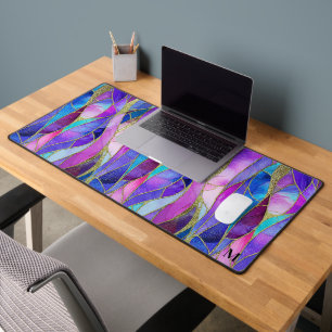 Purple and Blue Stained Glass Mosaic pattern Desk Mat