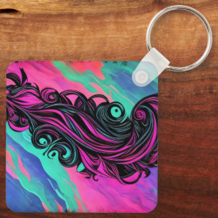 Purple and Blue Swirl Art Plate Key Ring