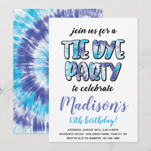 Purple and Blue Tie Dye Birthday Party, Any Age Invitation