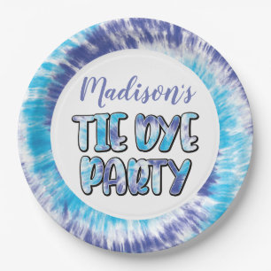 Purple and Blue Tie Dye Happy Birthday, Any Age Paper Plate