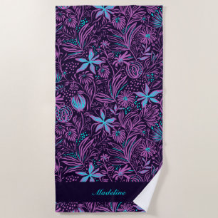 Purple and Blue Tropical Flowers   Custom Beach Towel