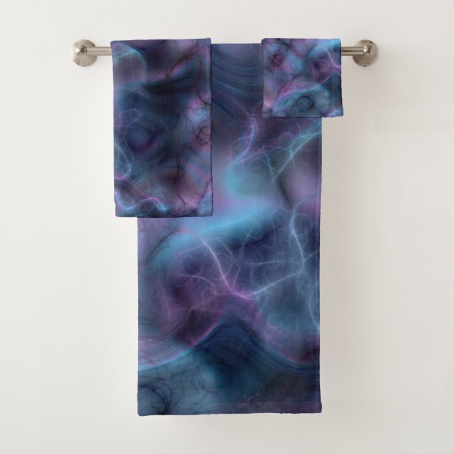 purple and blue turquoise Marble abstract Bath Towel Set (Insitu)