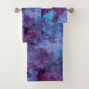 purple and blue turquoise Marble abstract Bath Towel Set
