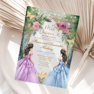 Purple and Blue Twin Royal Princess Quinceañera Invitation
