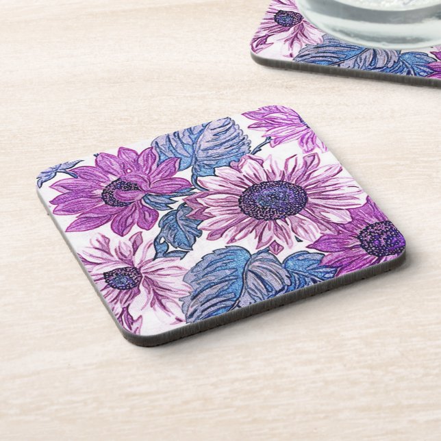 Purple and Blue Vintage Flower Art Coaster (Left Side)