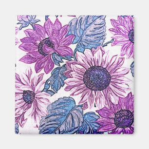 Purple and Blue Vintage Flower Art Magnet