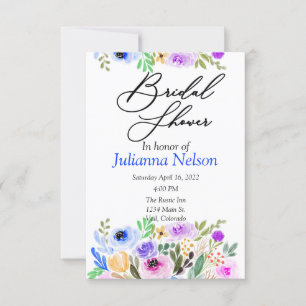 Purple and blue watercolor floral invitation
