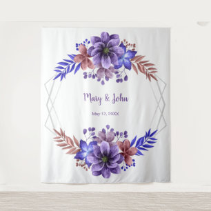 Purple And Blue Watercolor Floral Photo Backdrop Tapestry