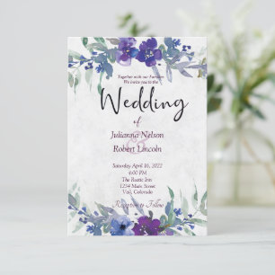 Purple and blue watercolor floral wedding invitati invitation