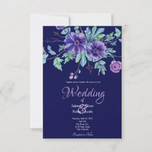 Purple and blue watercolor floral wedding invitati invitation