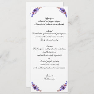 Purple And Blue Watercolor Floral Wedding Menu Invitation