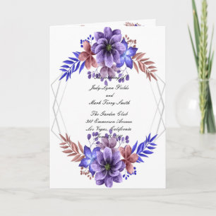 Purple And Blue Watercolor Floral Wedding Program  Card