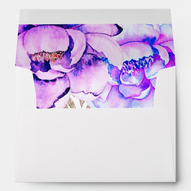 Purple and blue watercolor flowers floral wedding envelope (Back (Bottom))