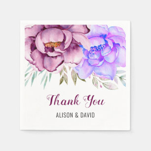 Purple and blue watercolor flowers floral wedding  napkin