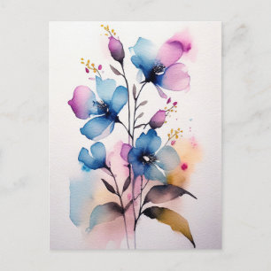 Purple and Blue Watercolor Flowers Postcard