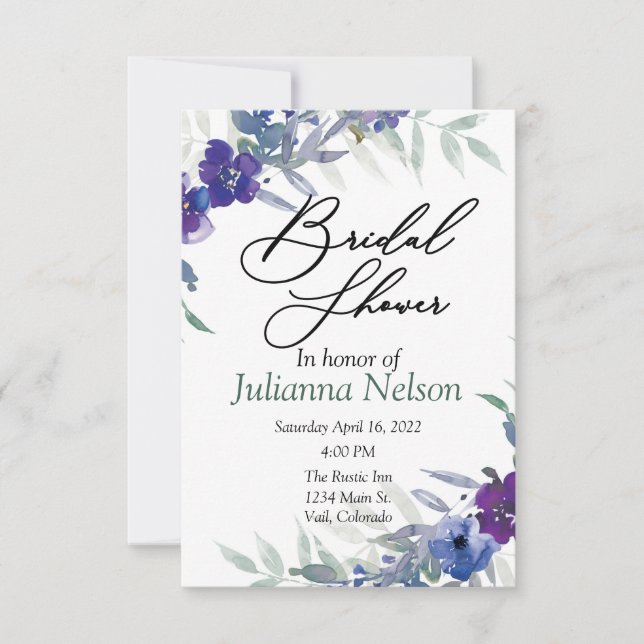 Purple and blue watercolor  invitation (Front)