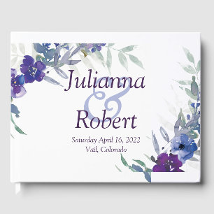 Purple and blue watercolor wedding guest book