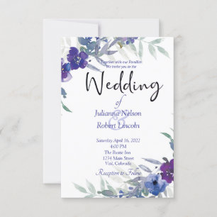 Purple and blue watercolor wedding invitation