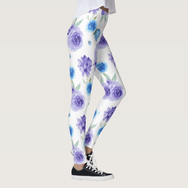Purple and blue watercolors flowers pattern leggings (Right)