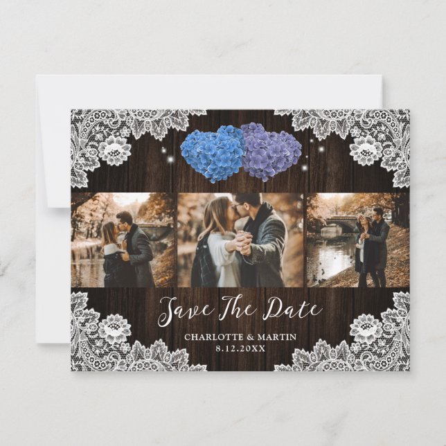 Purple and Blue Wedding Photo Collage Save The Date (Front)