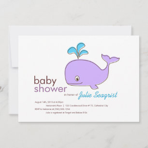 Purple and Blue Whale Baby Shower Invitations