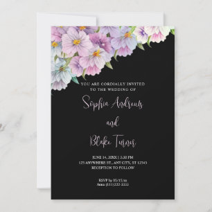 Purple and Blue Wildflowers Black Garden Wedding Invitation