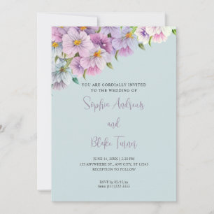 Purple and Blue Wildflowers Blue Garden Wedding Invitation