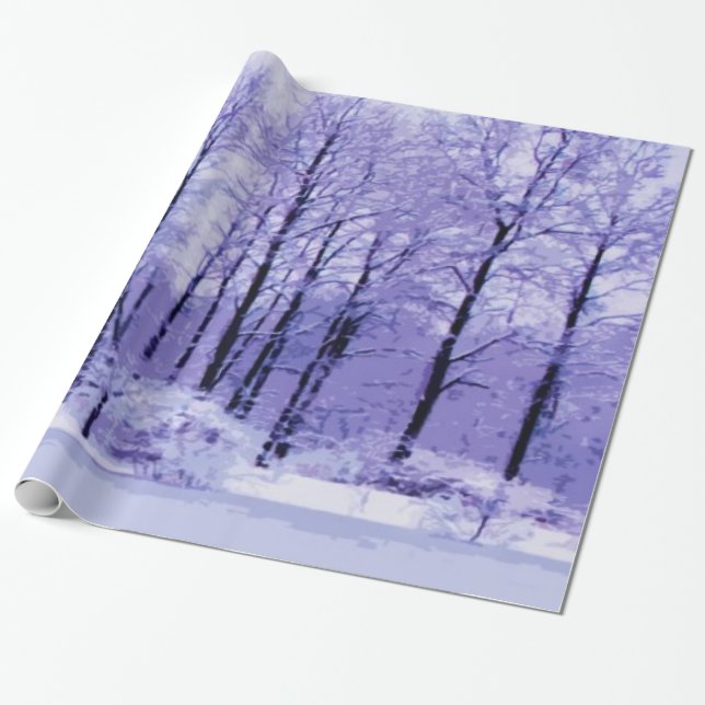Purple and Blue Winter Pond Wrapping Paper (Unrolled)